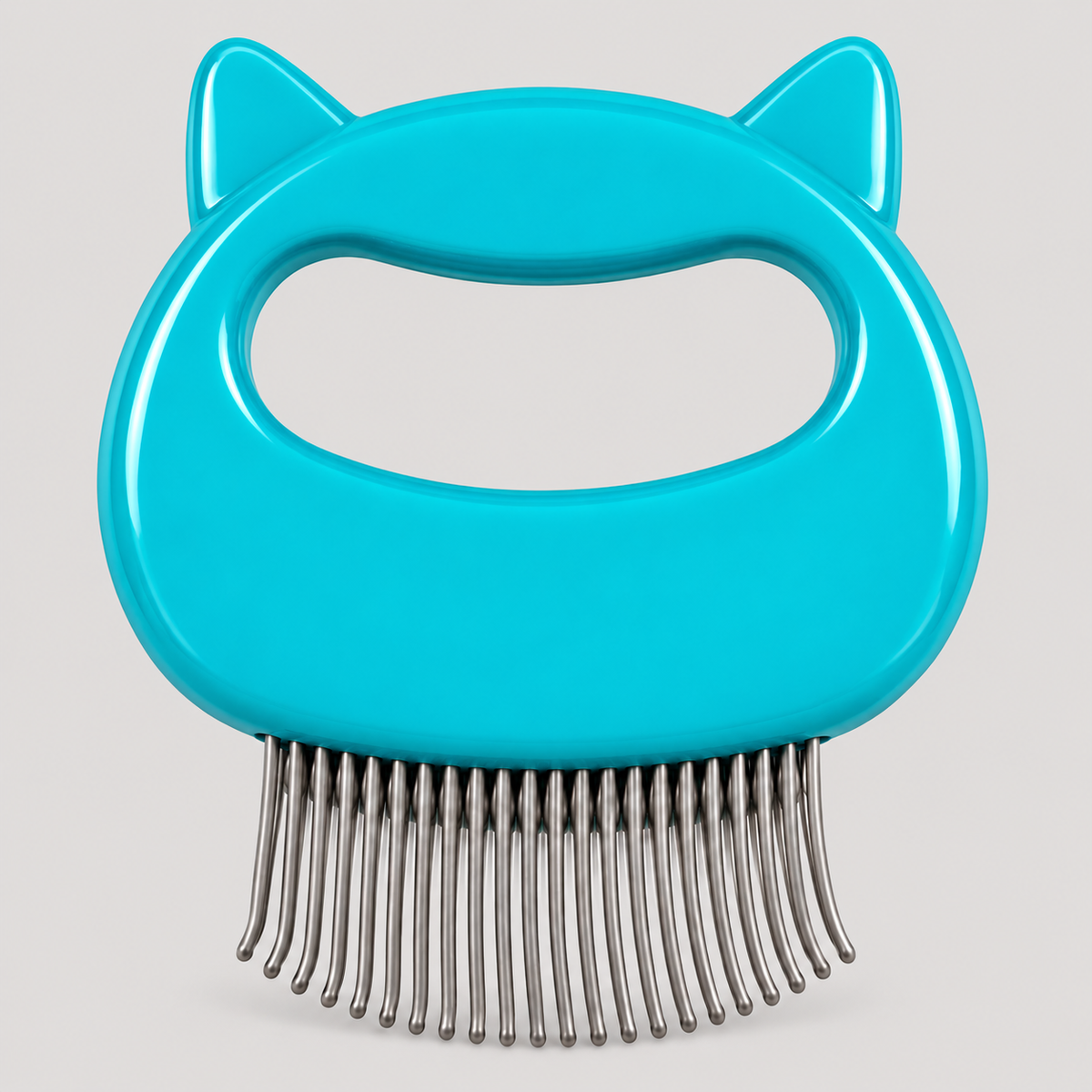 Dokitti Cat Shaped Shedding Comb for Cats and Dogs, Rounded Stainless Steel Teeth with Palm Grip Handle, Removes Loose Fur, Debris and Minor Tangles