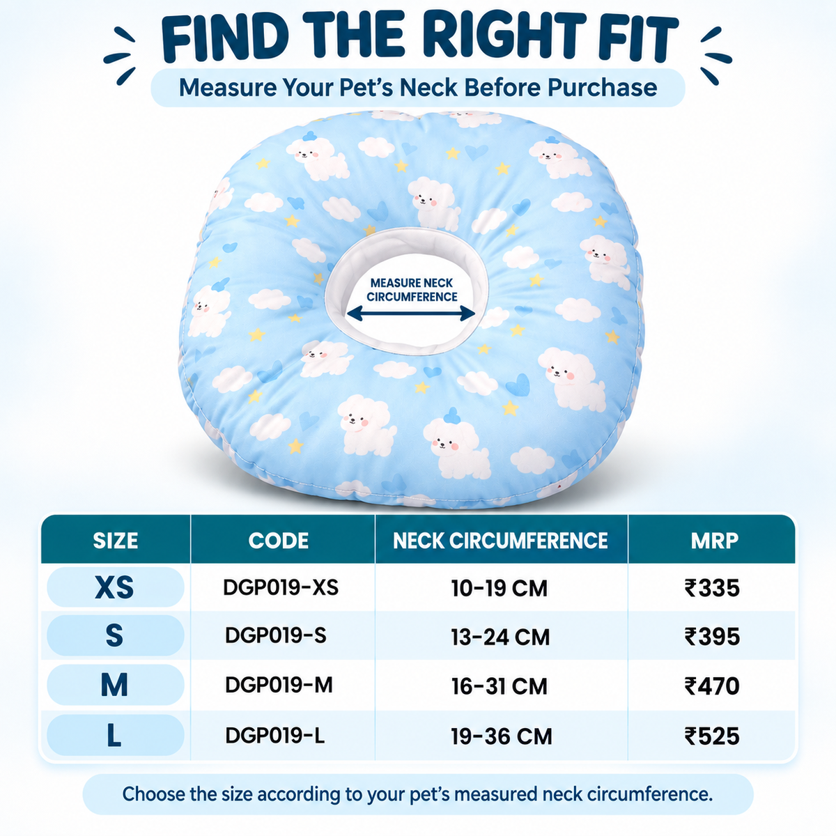 Dokitti Soft Recovery Collar for Dogs & Cats, Comfy Donut E-Collar Cone Alternative for Post Surgery Healing, Anti-Lick Pet Pillow Collar, Cute Blue Cloud Print