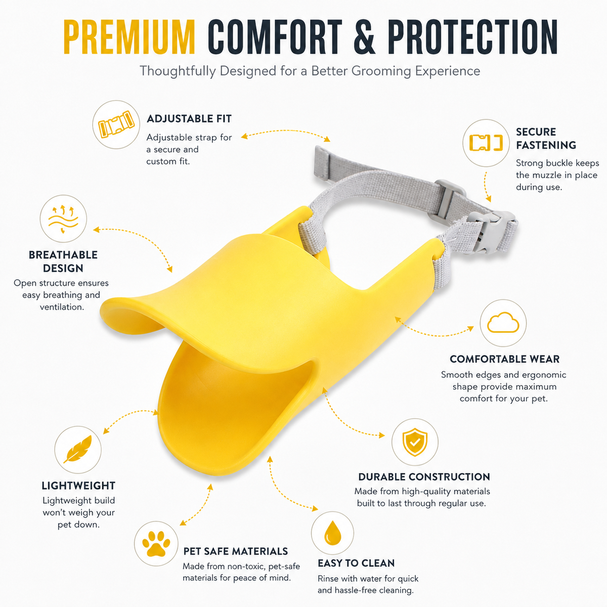 Dokitti Duck Bill Dog Muzzle, Soft Silicone Anti-Bite & Anti-Bark Muzzle for Small & Medium Dogs, Adjustable Cute Duck Mouth Cover, Allows Panting, Yellow