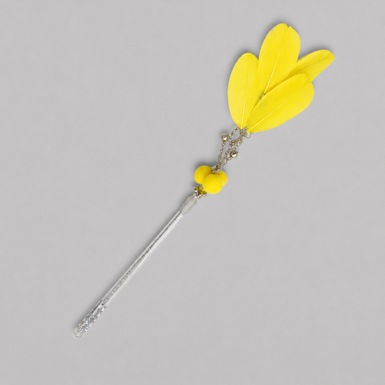 CAT TEASING STICK - FEATHERED YELLOW