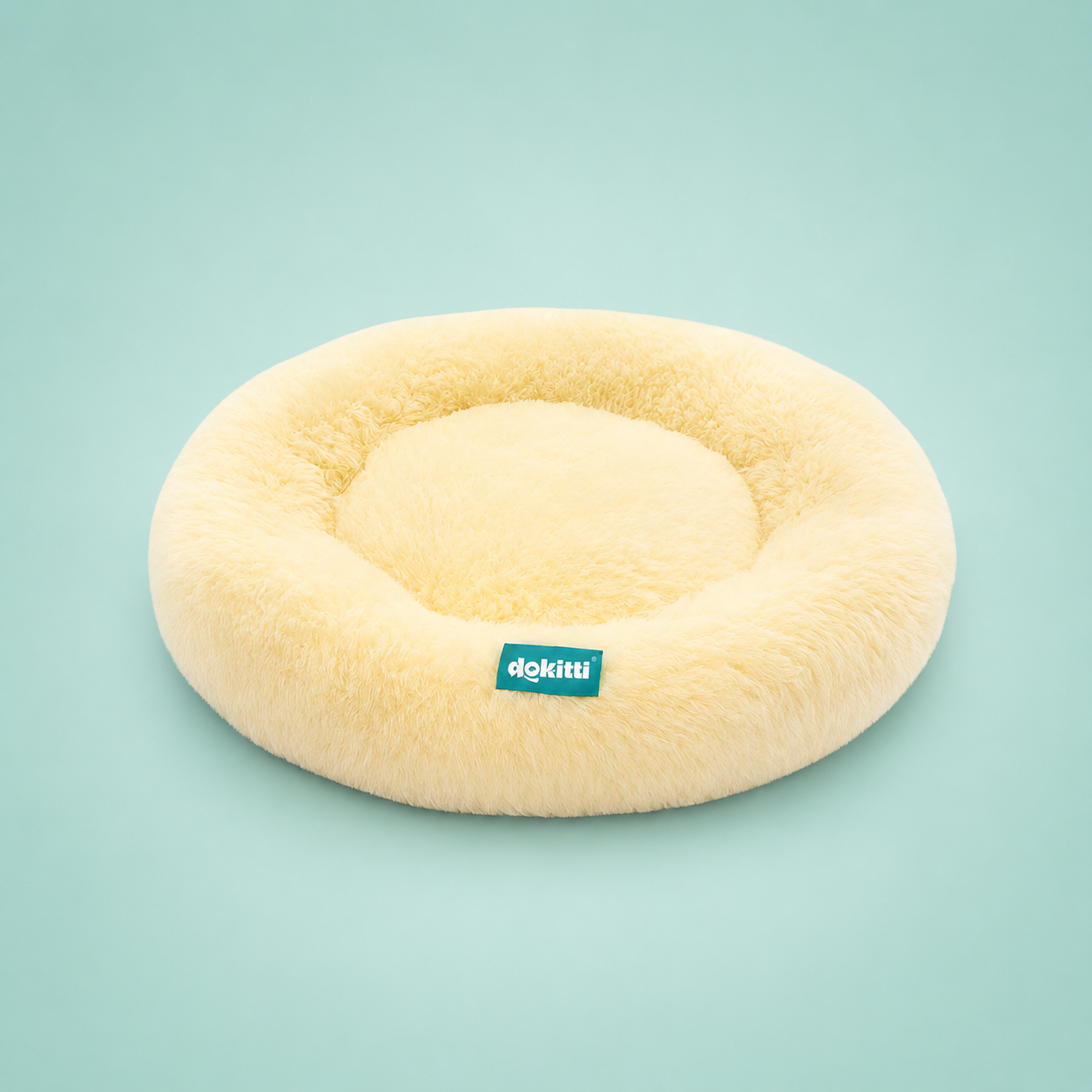 Dokitti White Fur Calming Donut Dog Bed