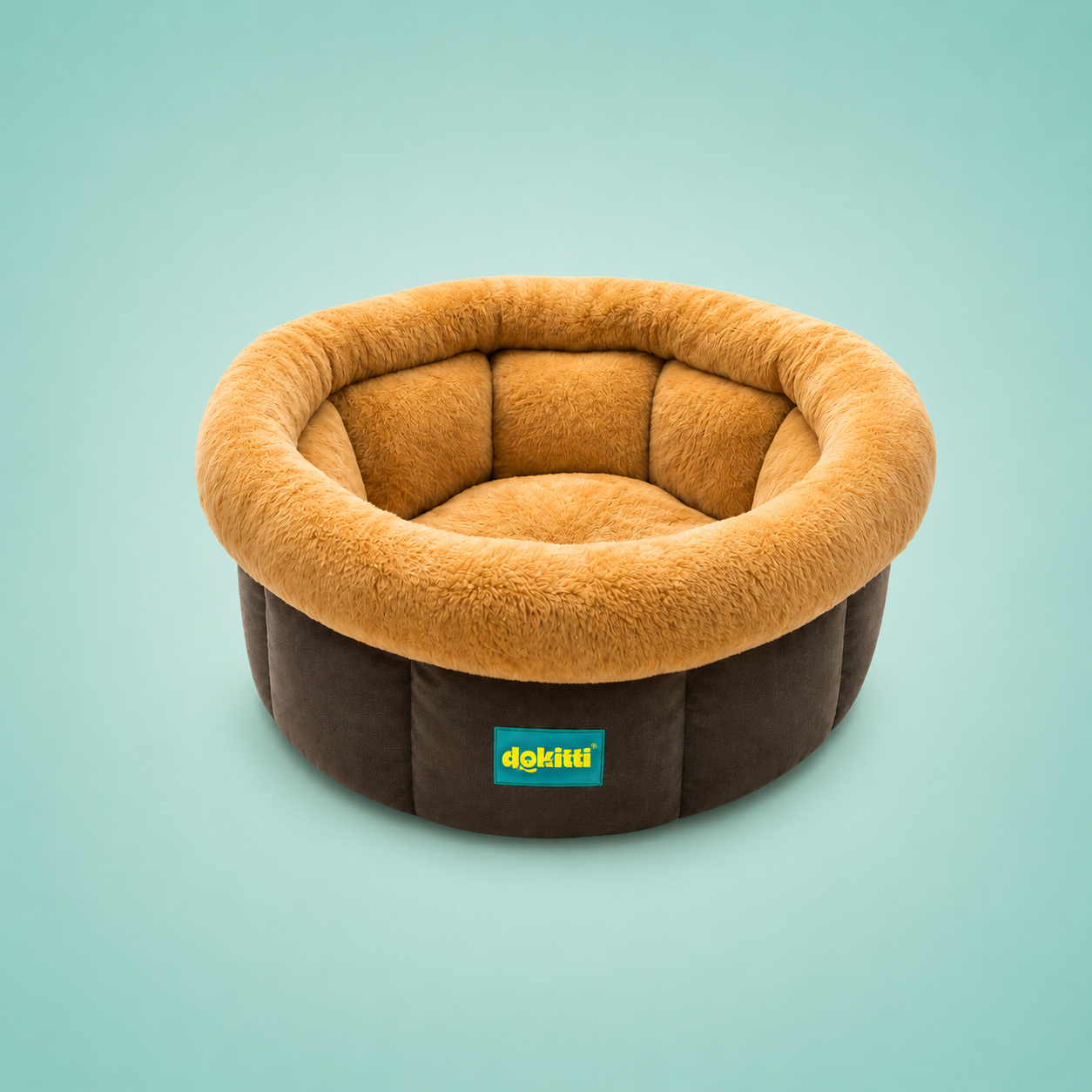Dokitti Cuddle Cup Calming Pet Bed- Golden Beige