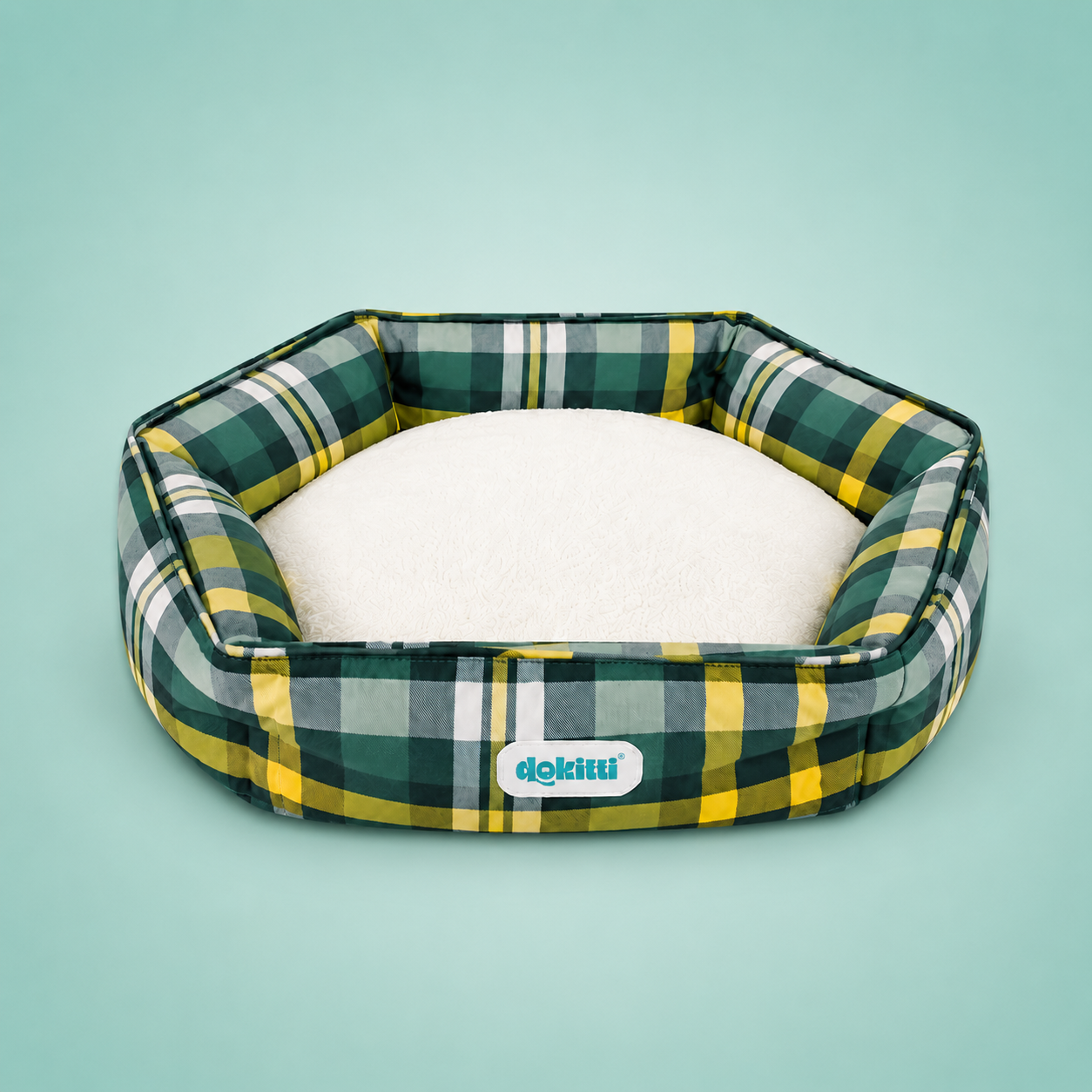 Dokitti Geometric Print Bolster Pet Bed- Green