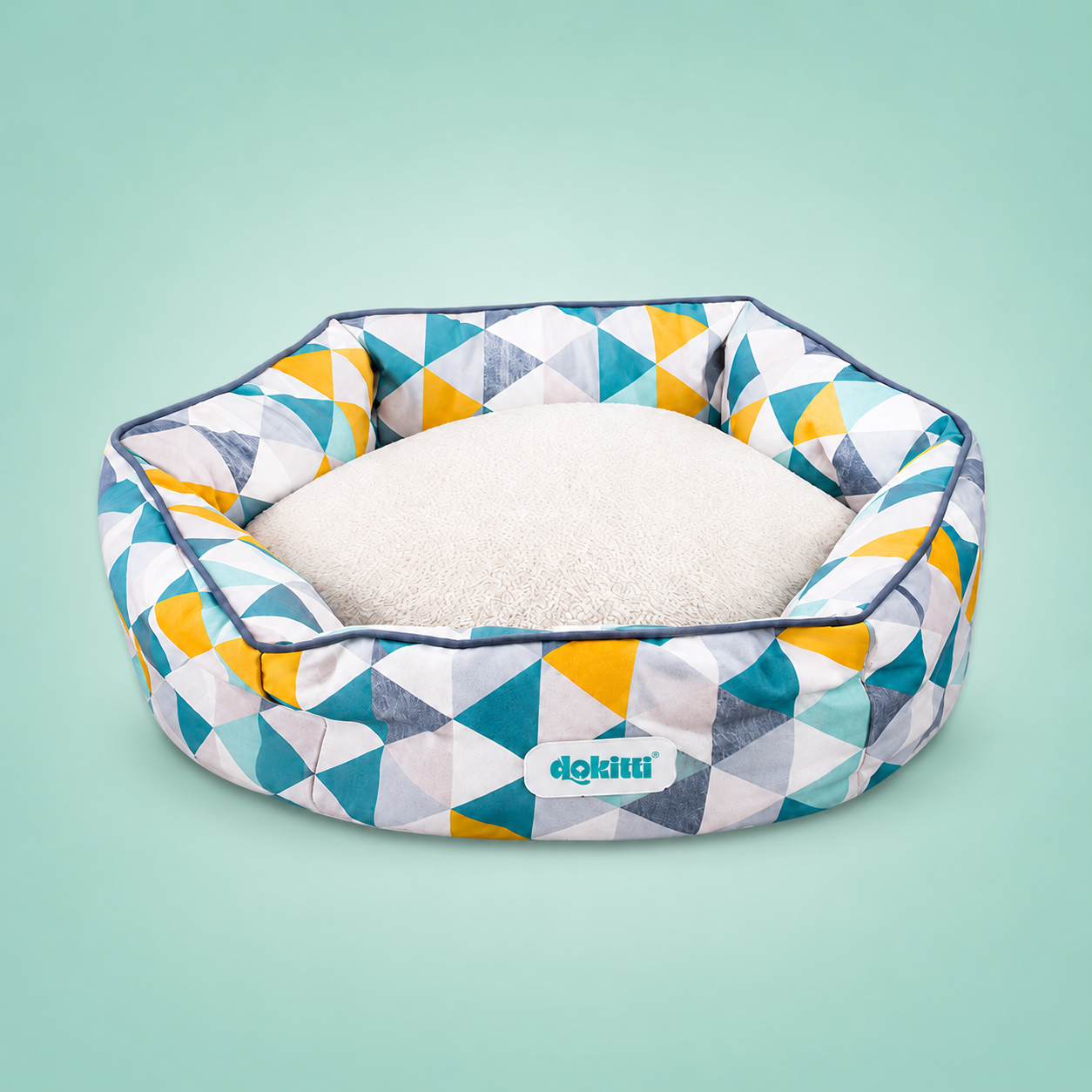 Dokitti Geometric Print Bolster Pet Bed - White