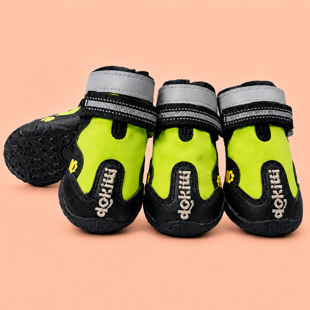 Anti-Slip Dog Shoes – Waterproof Paw Protector Boots, Reflective Green (Set of 4)