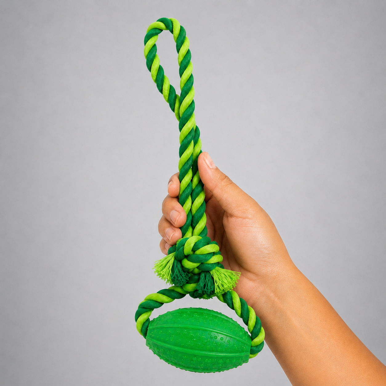 Dokitti Dental Rugby Ball with Rope for Dogs-Green