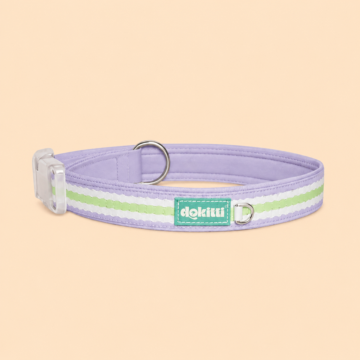 Dokitti Padded Dog Collar with Striped Webbing and D-Ring