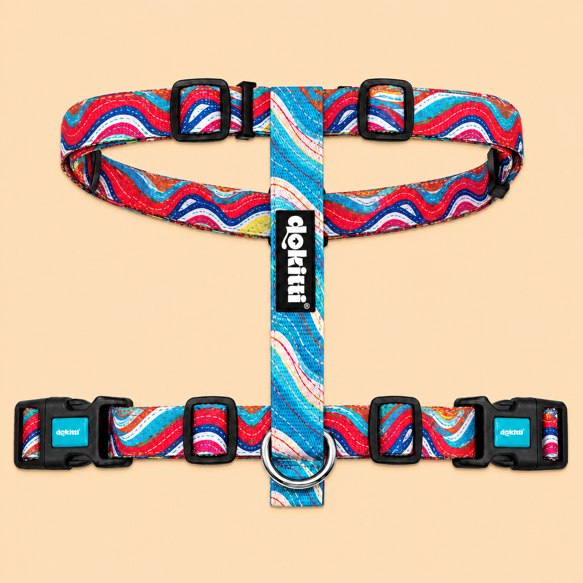 Dokitti Adjustable H-Harness for Dogs — Wave Print