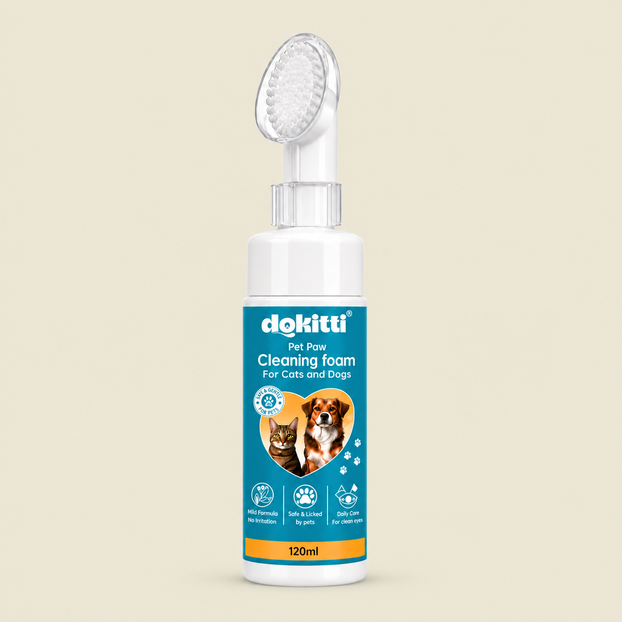 Dokitti Paw Cleaning Foam for Dogs & Cats – No-Rinse, Silicone Brush, 120ml