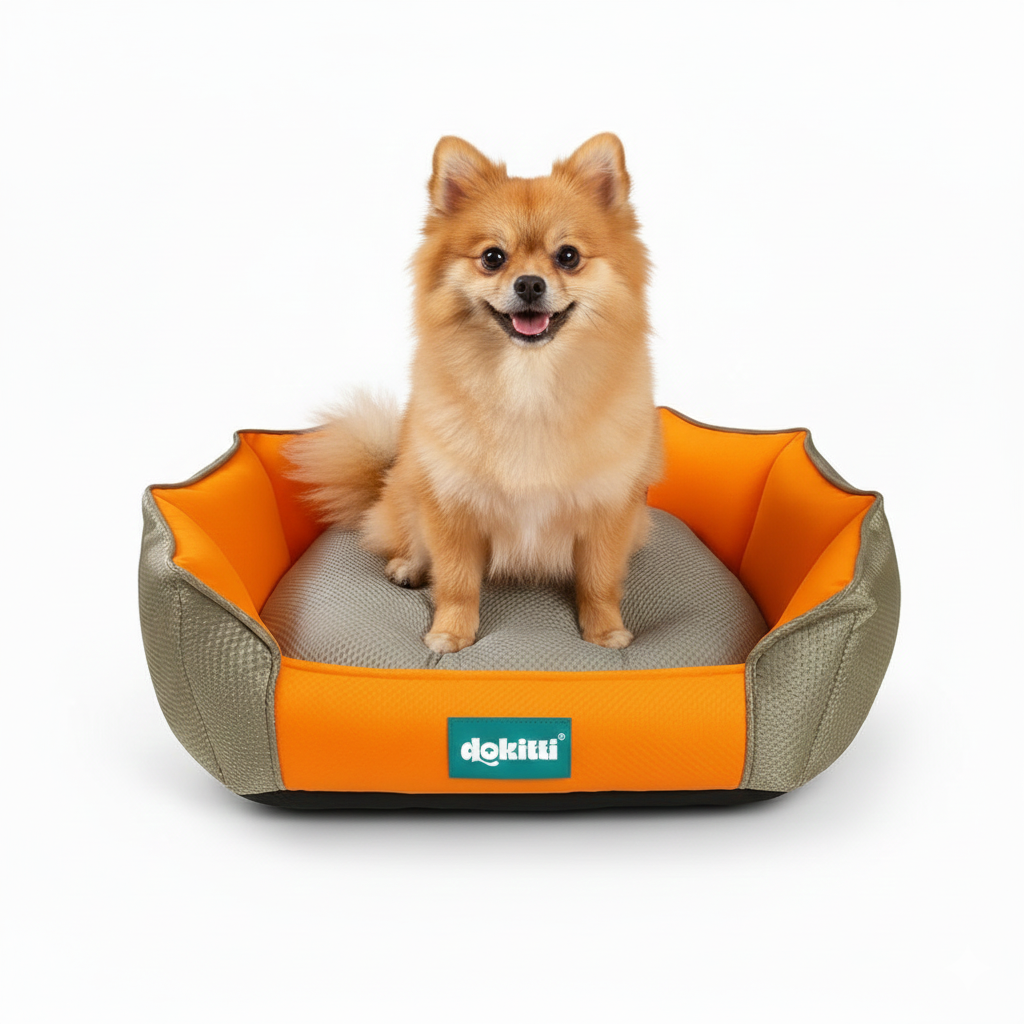 Dokitti Orange & Grey Woven Basket Pet Bed