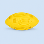 Yellow football-shaped toy on a light blue background
