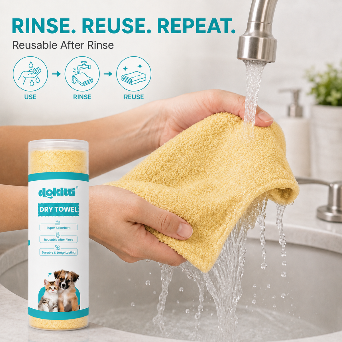 Dokitti Super Absorbent Quick Dry Pet Towel for Dogs & Cats