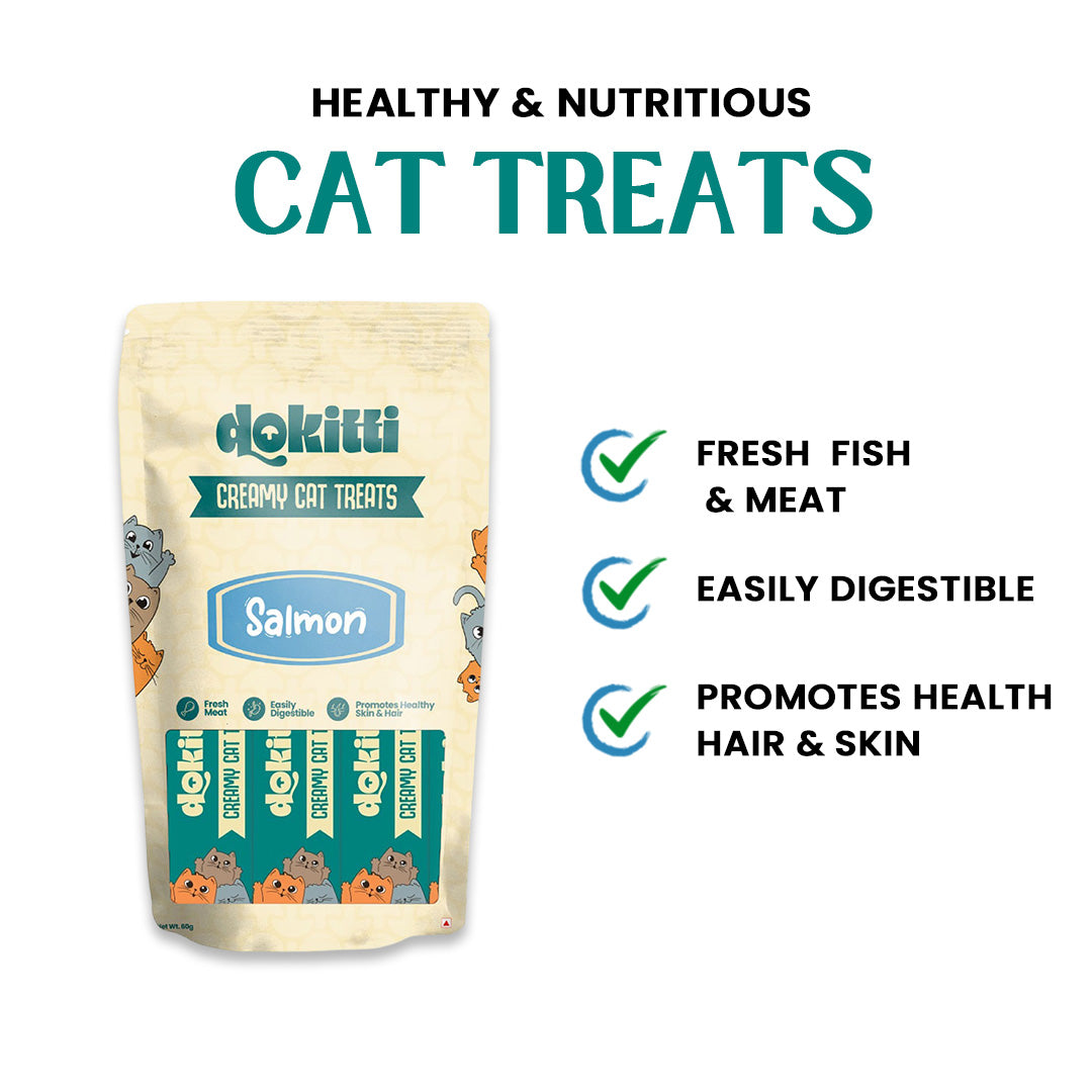 Dokitti Creamy Cat Treats with Real Salmon – Lickable Puree 60g
