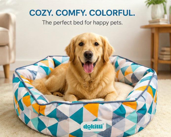 Dokitti Geometric Print Bolster Pet Bed - White