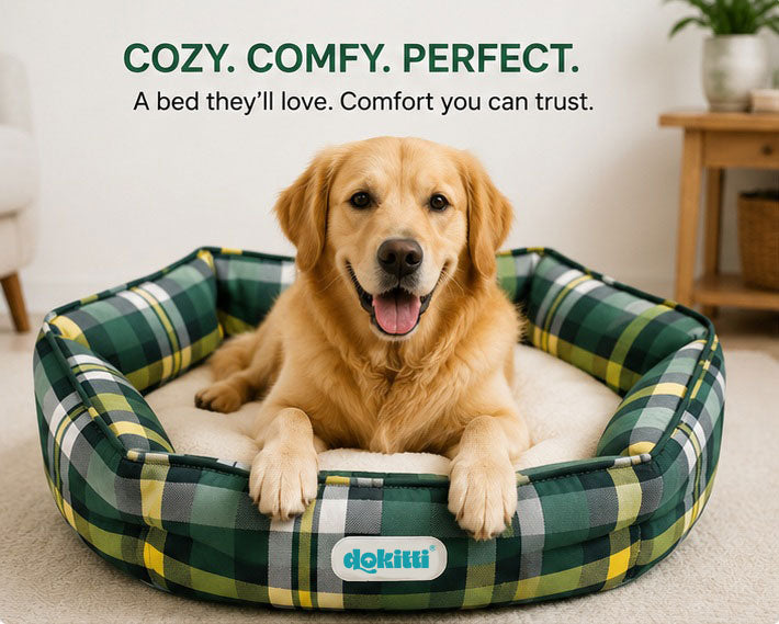 Dokitti Geometric Print Bolster Pet Bed- Green