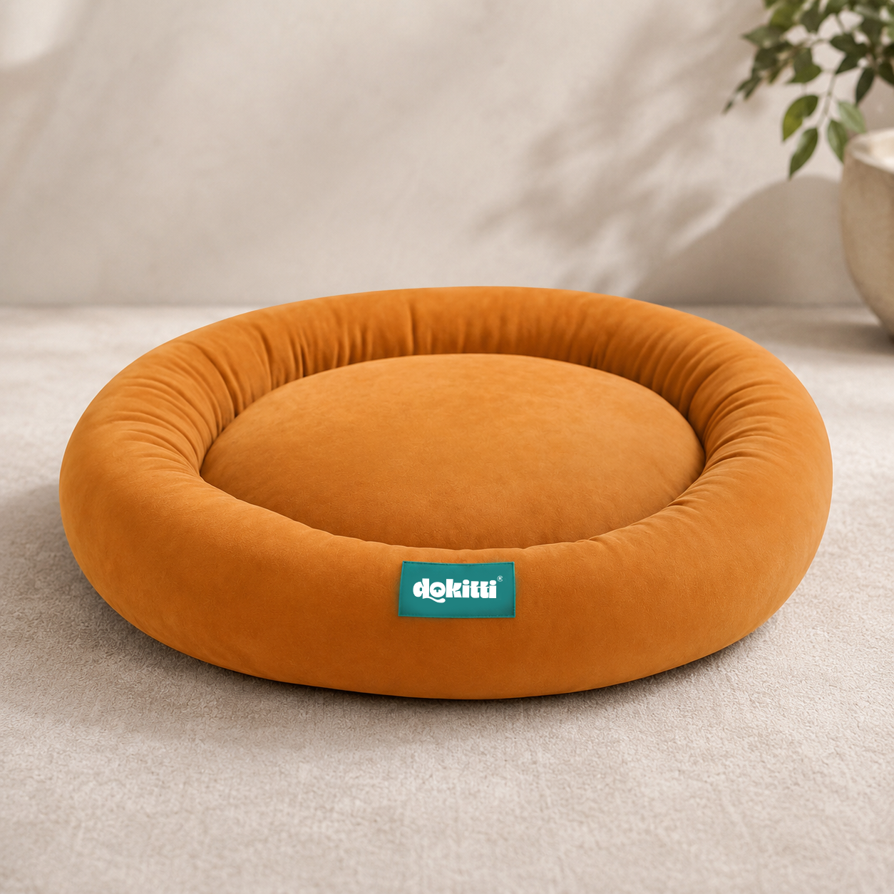 Dokitti Calming Soft Donut Dog Bed – Beige