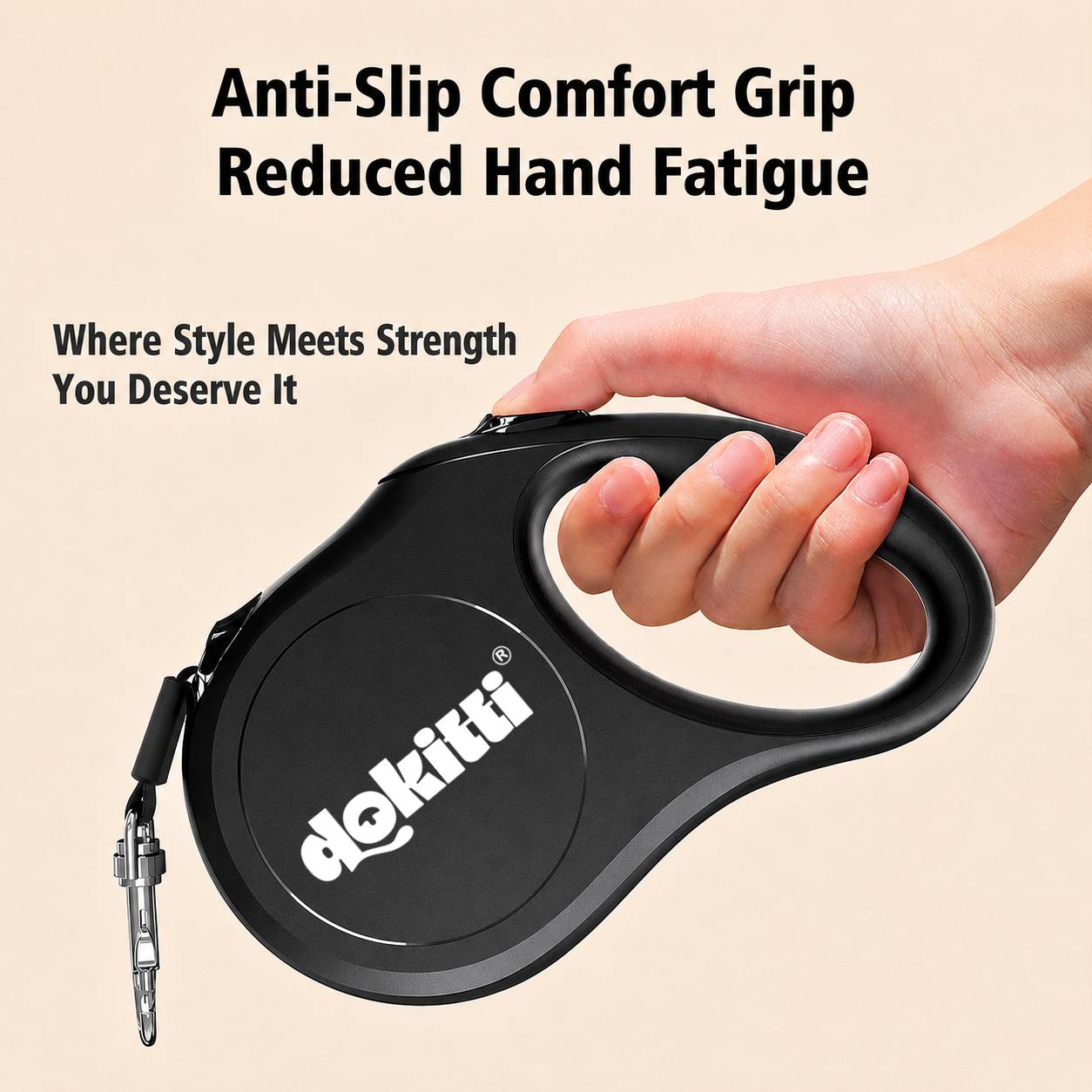 Dokitti Retractable Dog Leash – 5m Tape, One-Button Brake, Anti-Slip Handle