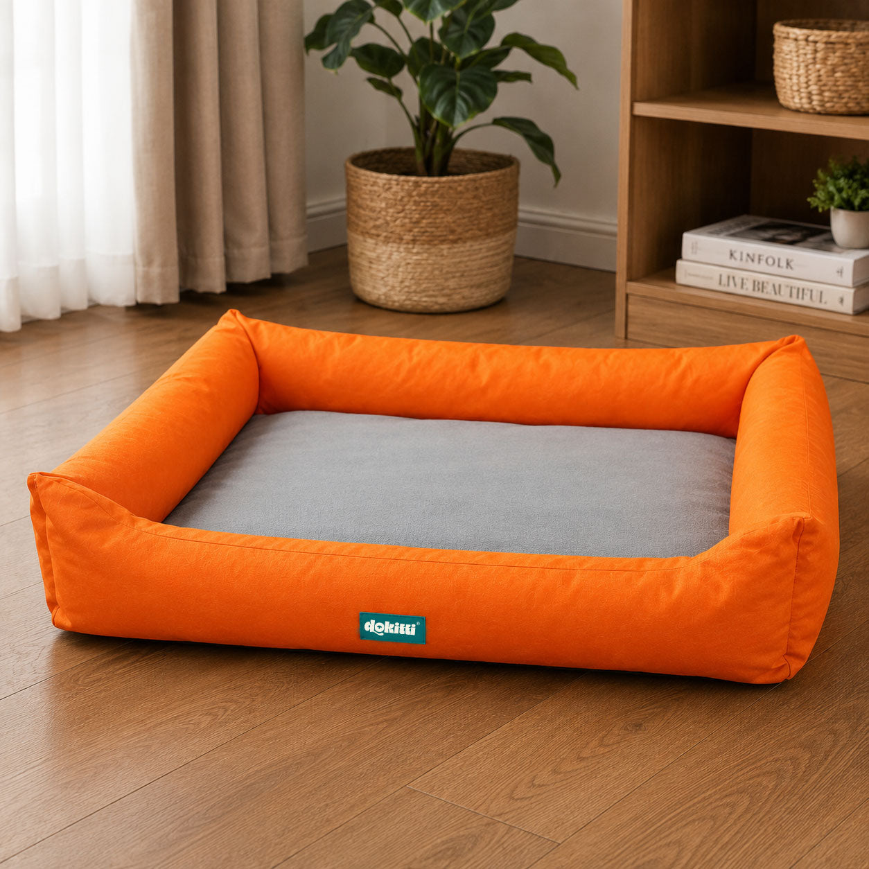 Dokitti Orange & Grey Lounger Dog Bed