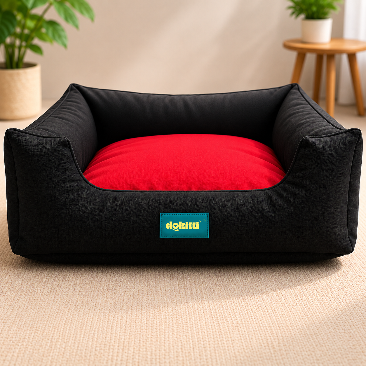 Water Resistant Dog Bed | Black & Blue Lounger Bed | 3 Sizes